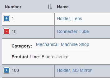 an expanded row in the parts list
